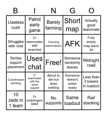 Tower battles 2v2-4v4 bingo Card
