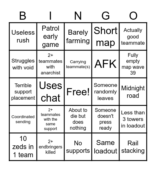Tower battles 2v2-4v4 bingo Card