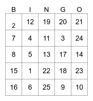 ALGEBRA BINGO Card