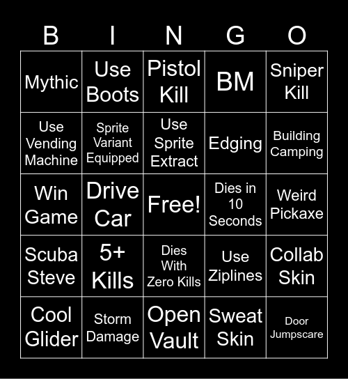 Fortnite Bingo Card