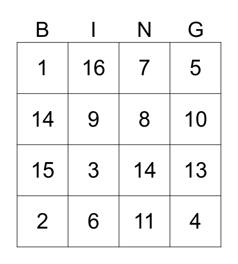 Untitled Bingo Card