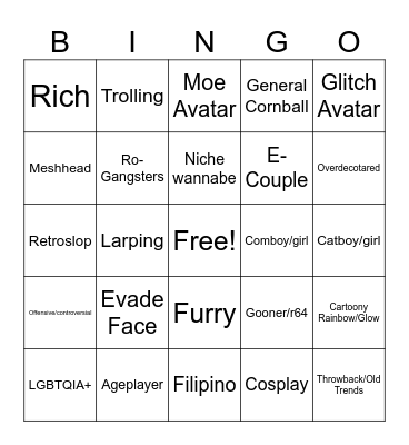 Catalog Avatar Creator Bingo Card
