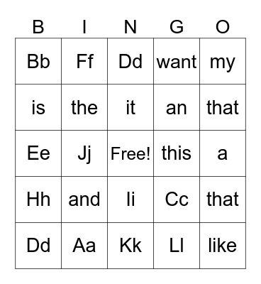 A-L Bingo Card