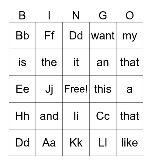 A-L Bingo Card