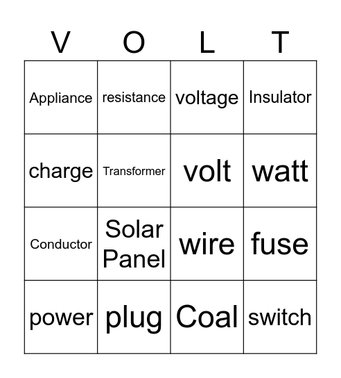 VOLTA Bingo Card