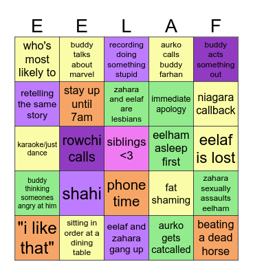 Magenta Bingo Card