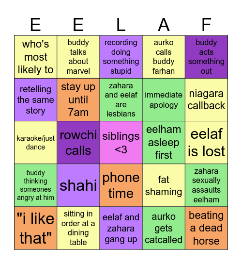 Magenta Bingo Card