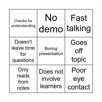 Terrible Teaching Bingo Card