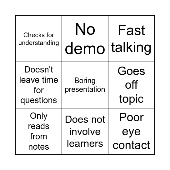Terrible Teaching Bingo Card