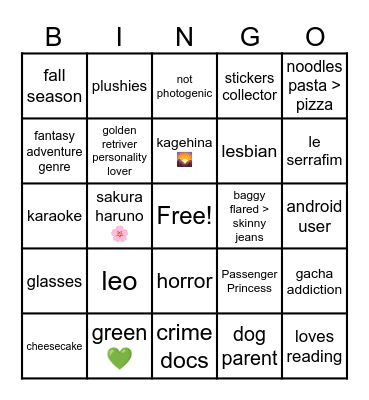 YOIMEOWS BINGO Card