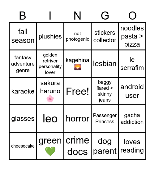 YOIMEOWS BINGO Card