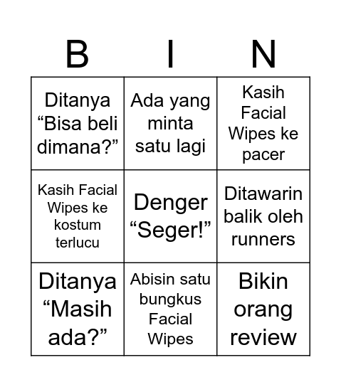 Bingo Facial Wipes Pocari Run ‘26 Bingo Card