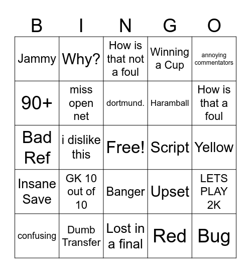 dumb fifa Bingo Card