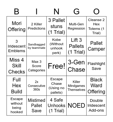 DBD Bingo Card