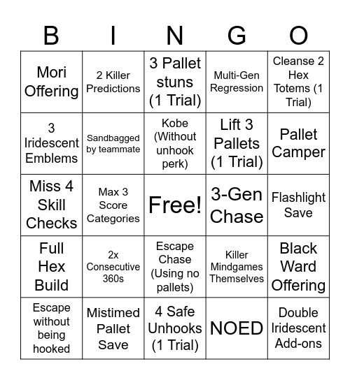 DBD Bingo Card