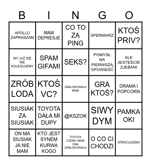 DAILY SAMOTNIA BINGO Card