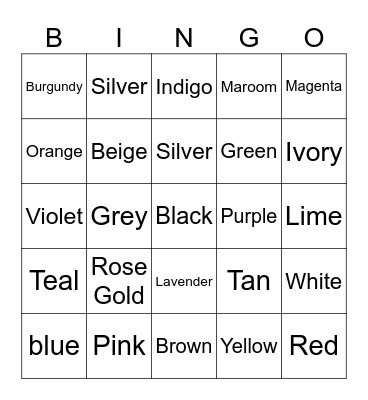 Colors Bingo Card