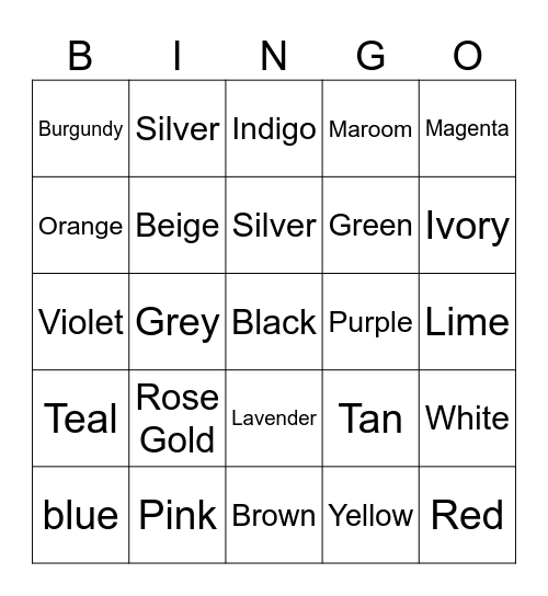 Colors Bingo Card