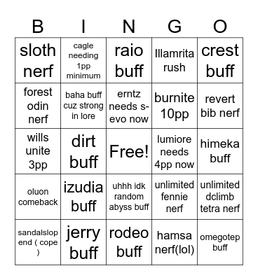 shadowba balance changes set 8 Bingo Card
