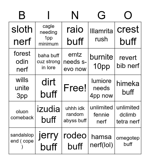 shadowba balance changes set 8 Bingo Card