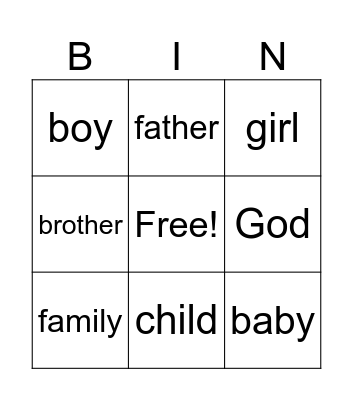 FAMILY Bingo Card