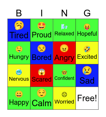 Zones of Regulation Bingo Card