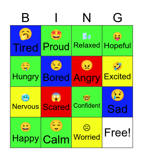 Zones of Regulation Bingo Card