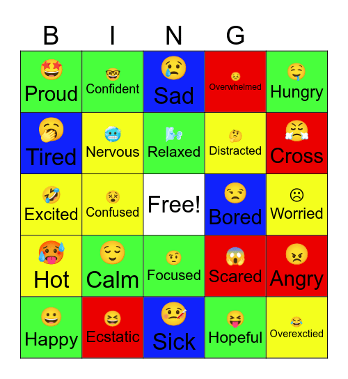 Zones of Regulation Bingo Card