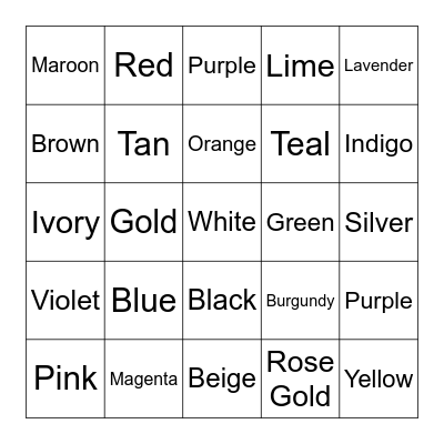 Colors Bingo Card