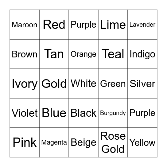 Colors Bingo Card