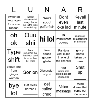 LunarGlade BINGO Card