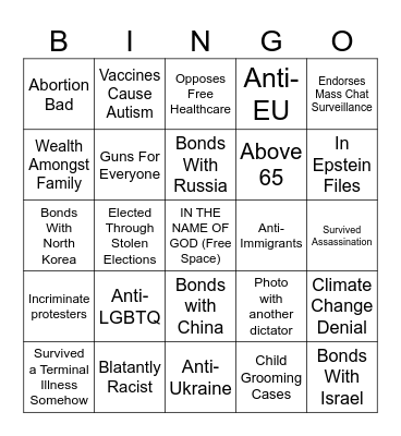 Corrupt Conservative Politician Bingo Card