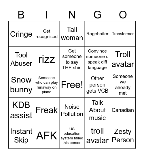 Untitled Bingo Card