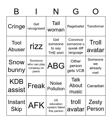 Untitled Bingo Card