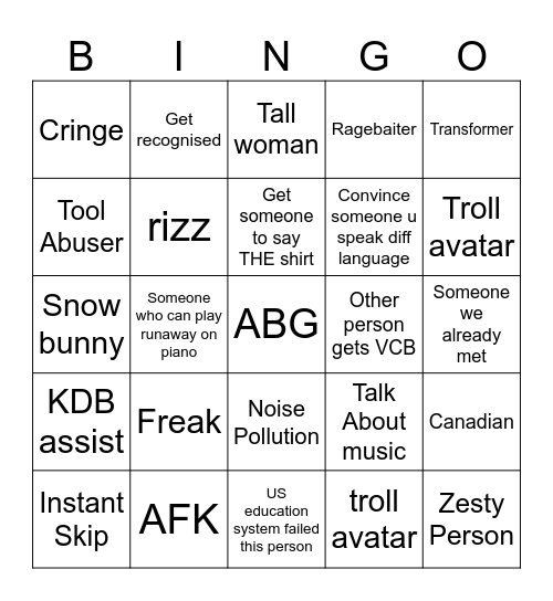 Untitled Bingo Card
