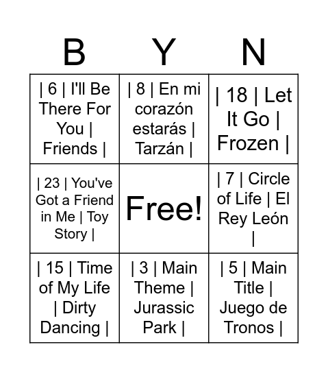 Bingo sin título Bingo Card