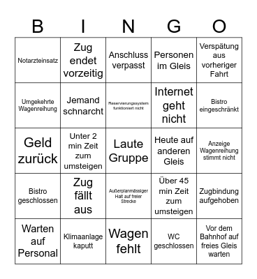 Bahn Bingo Card