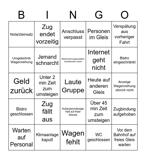 Bahn Bingo Card