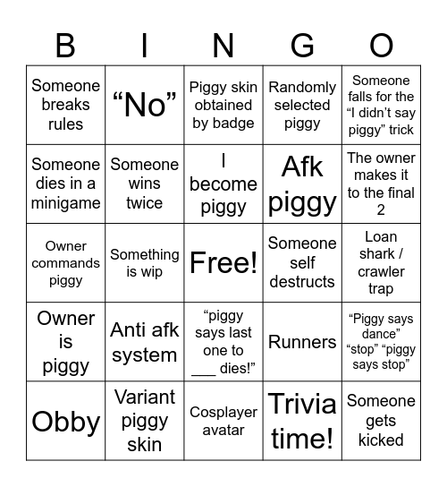 Piggy says Bingo Card
