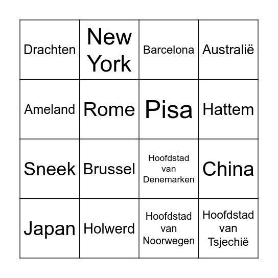 Plaats Bingo Card