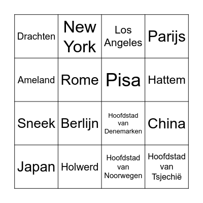 Plaats Bingo Card