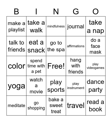 Self - Care Sunday Bingo Card
