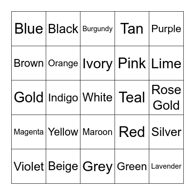 Colors Bingo Card