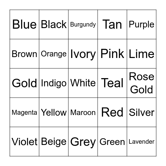 Colors Bingo Card