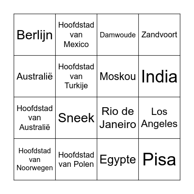 Plaats Bingo Card