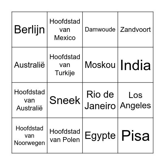 Plaats Bingo Card
