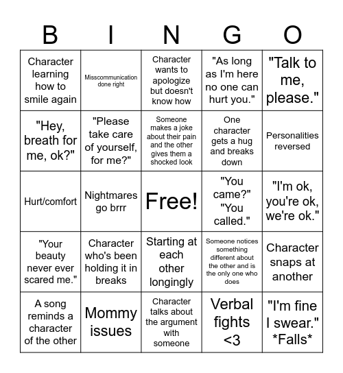 Angst Bingo Card