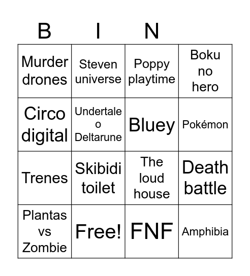 Fandoms autistas Bingo Card