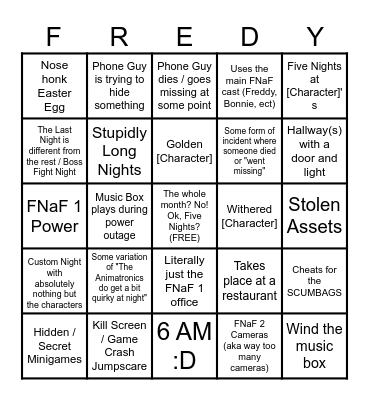 FNaF Fangame Bingo Card