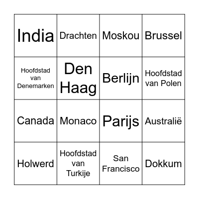 Plaats Bingo Card